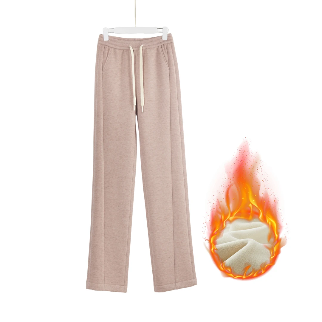 加绒糯米裤窄版直筒裤显高显瘦减龄醋酸含绵羊毛冬季长裤