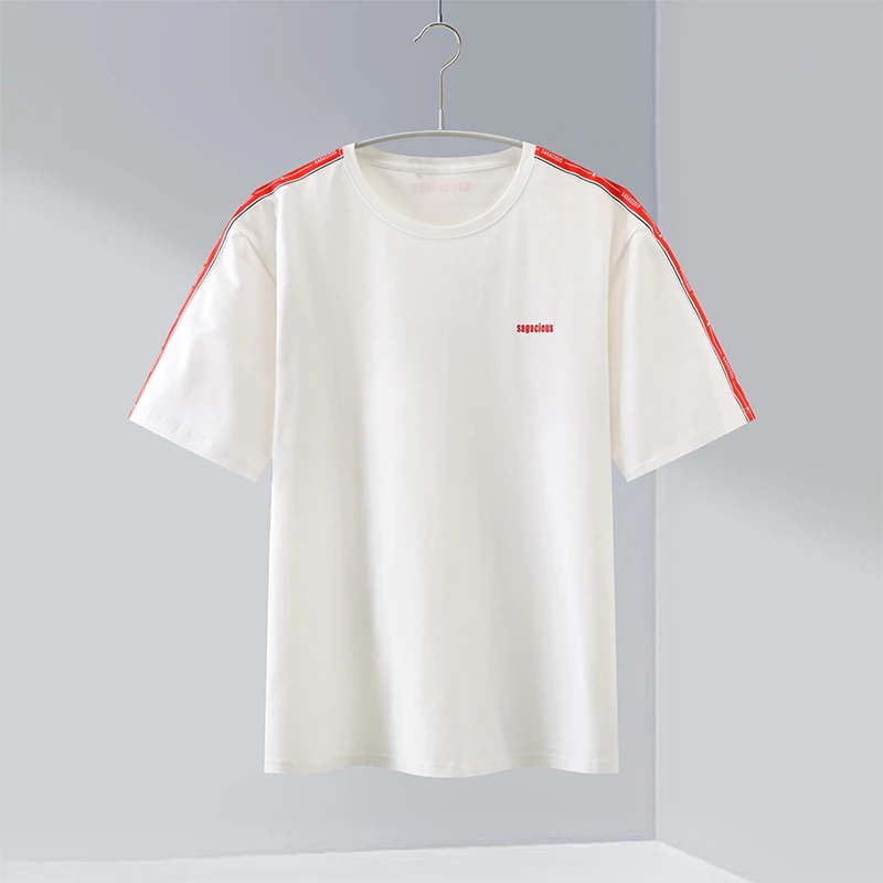 情侣款运动夏季百搭透气简约字母刺绣圆领短袖T恤V7T15300