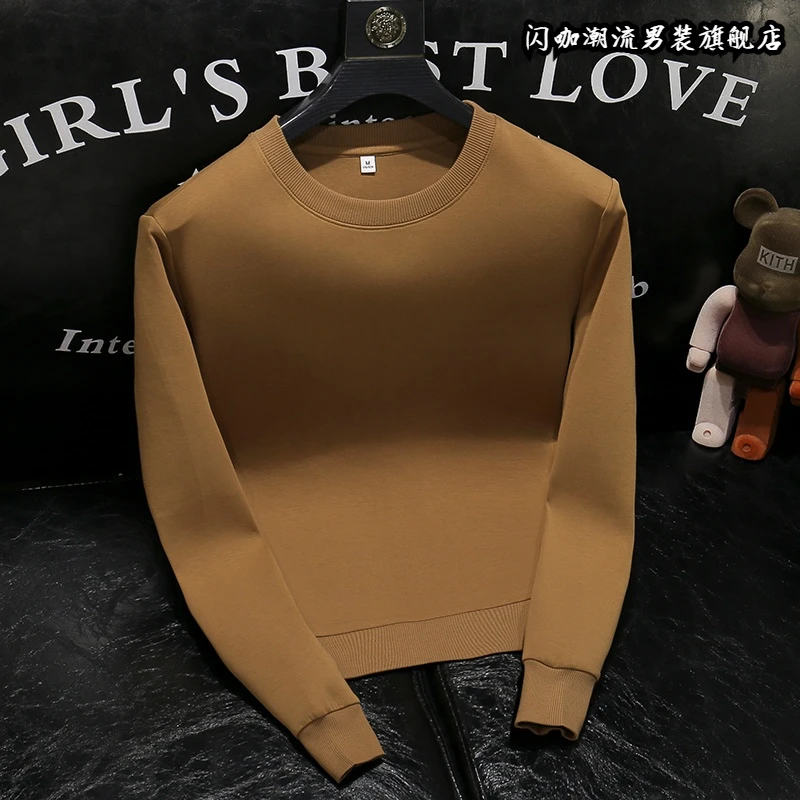 欧洲站重磅糖果色加绒卫衣男2023秋季春秋套头上衣修身百搭外套