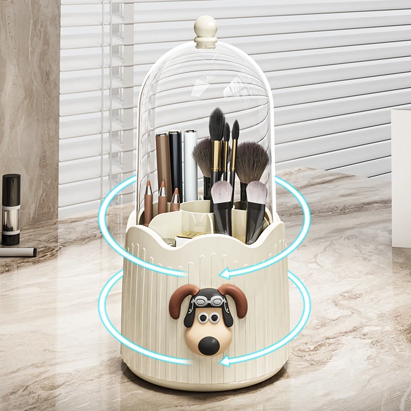 【壹心居家】化妆刷收纳桶360度旋转收纳筒梳妆台带盖口红化妆盒