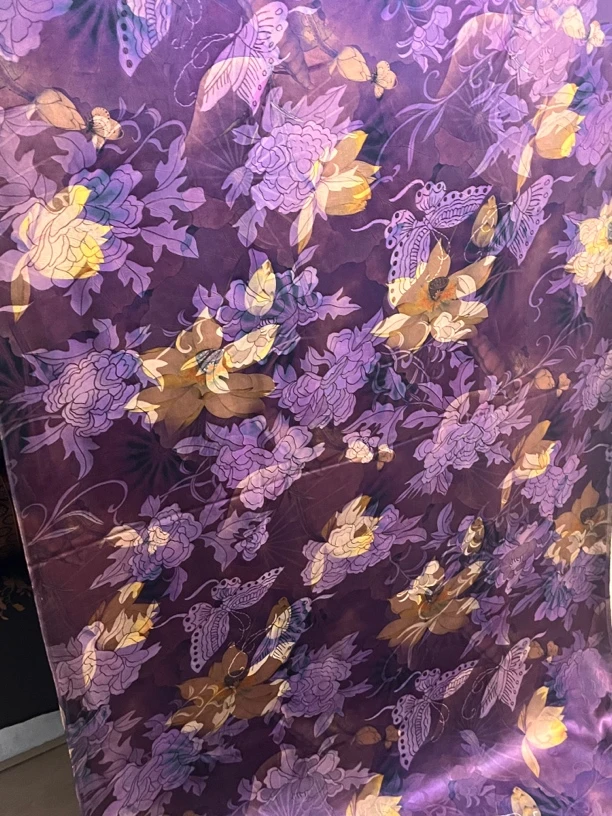40姆米重缎提花香云纱紫色荷花幅宽110蝶恋花