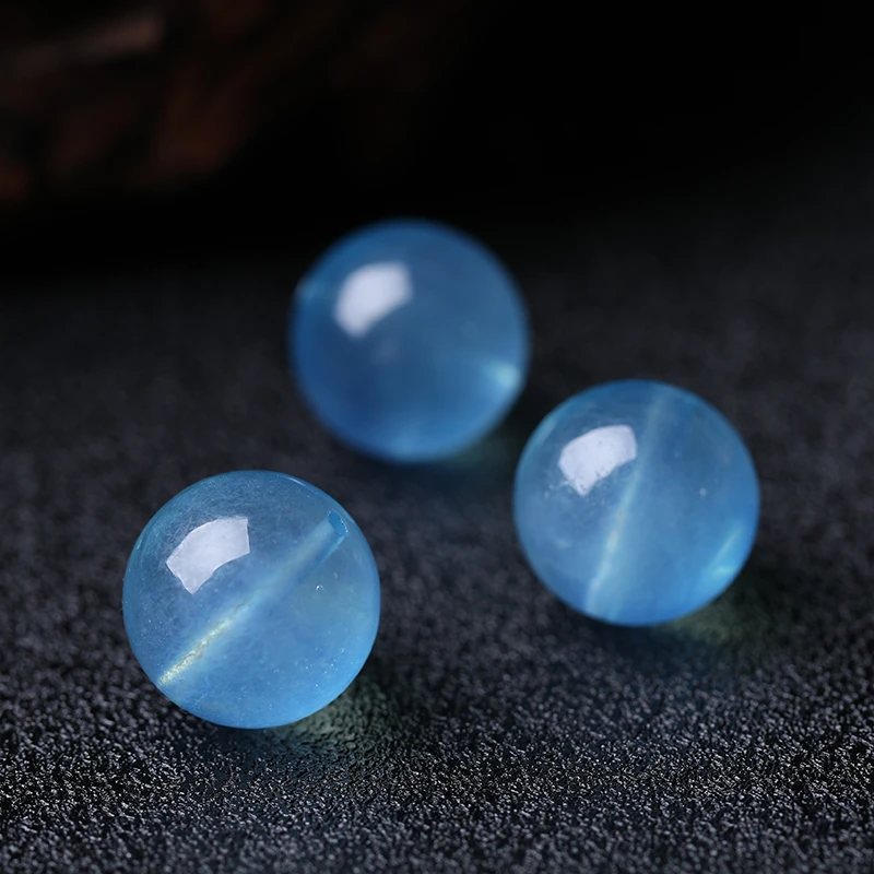 天然海蓝宝散珠高品质冰种圆珠海蓝宝单珠搭多宝手串星月菩提配珠