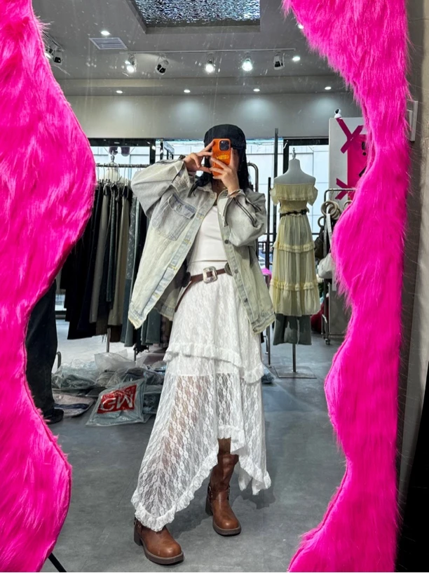 春季不规则花花蕾丝蛋糕半身裙