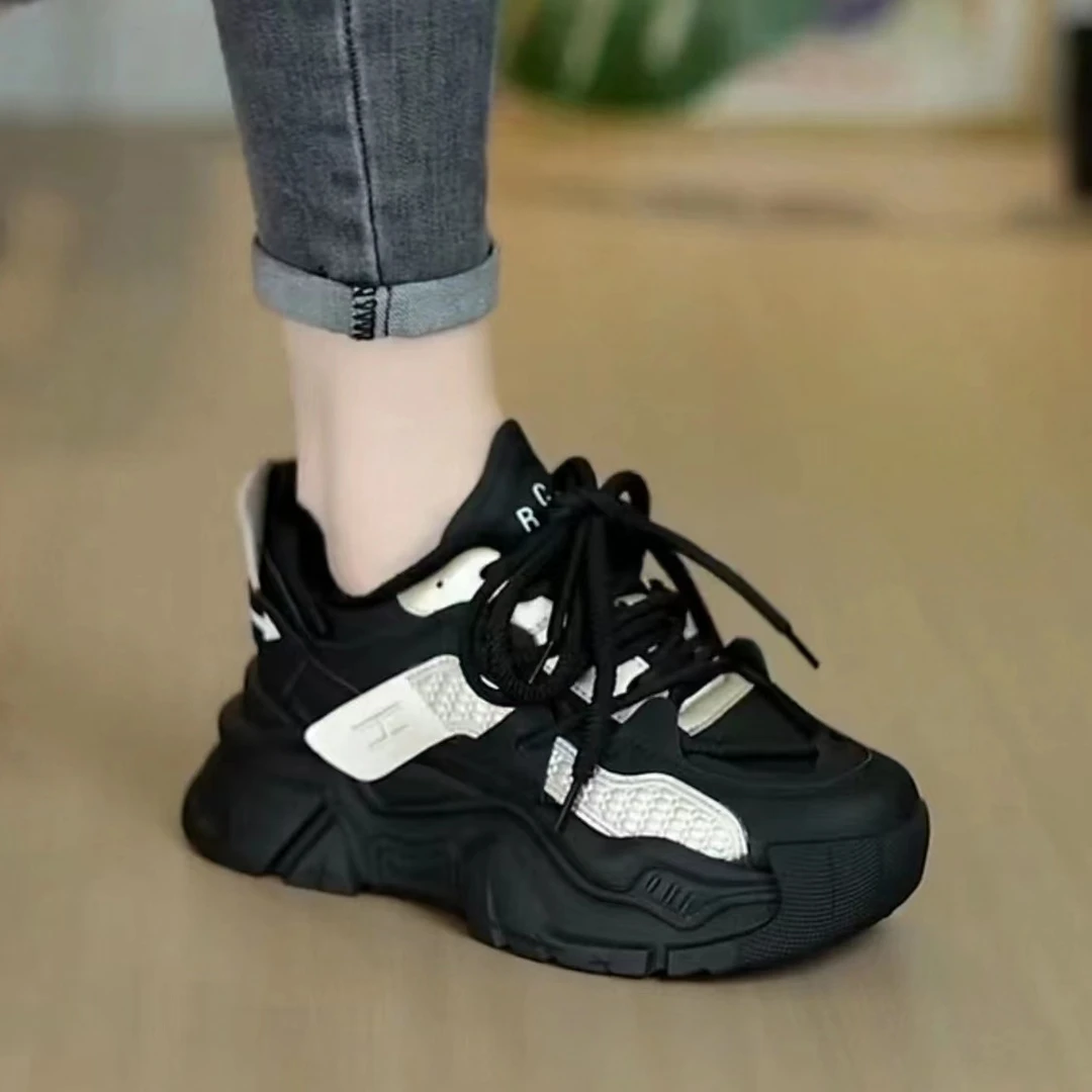显脚小加绒保暖老爹鞋女2024秋冬季新款百搭厚底增高休闲运动鞋子
