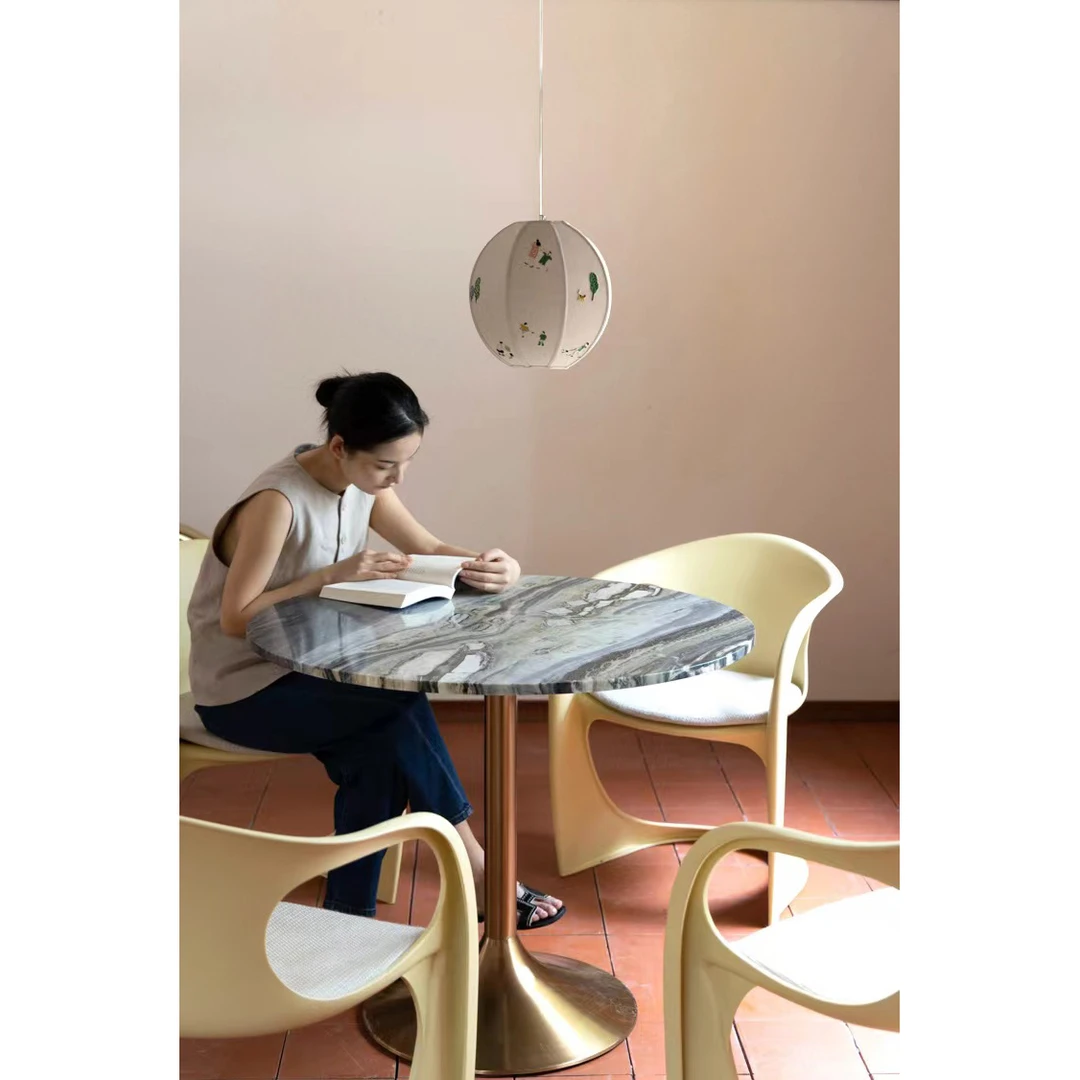 若奈 家具梵高蓝“冰川流纹大理石”餐桌原切整块大理石轻奢现代