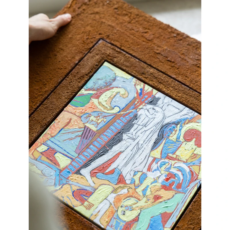 若奈挂画 手绘！Picasso《希望》岩砂装裱外框简约抽象客厅装饰画