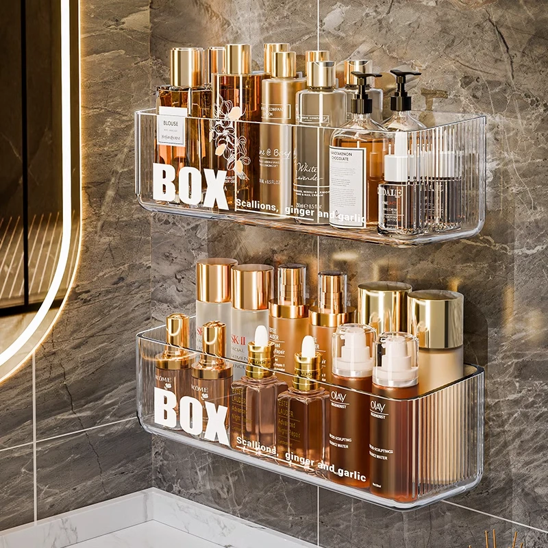 俏洁卫生间吸盘置物架浴室专用亚克力置物架化妆品收纳盒整理神器