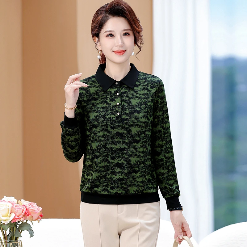 秋季洋气新款妈妈装打底衫时尚宽松气质中老年长袖碎花上衣外穿