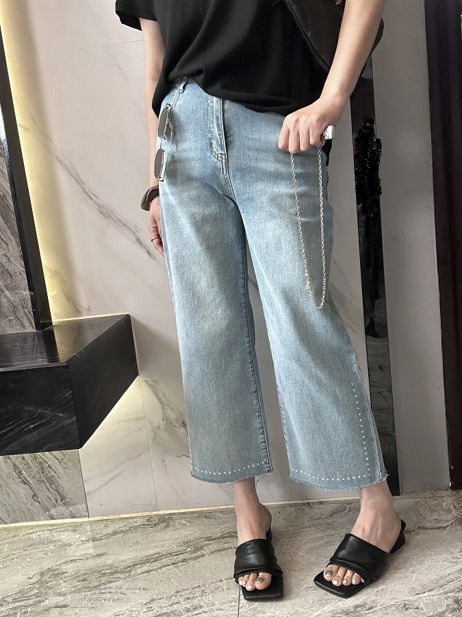 【Z.D/WORKROOM】 细节点缀高订酵素洗浅色直筒九分牛仔裤 夏季百搭