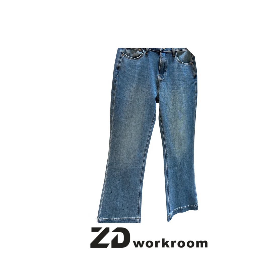 【Z.D/WORKROOM】 24早春重工洗水裤脚双开叉微喇九分牛仔裤 时尚