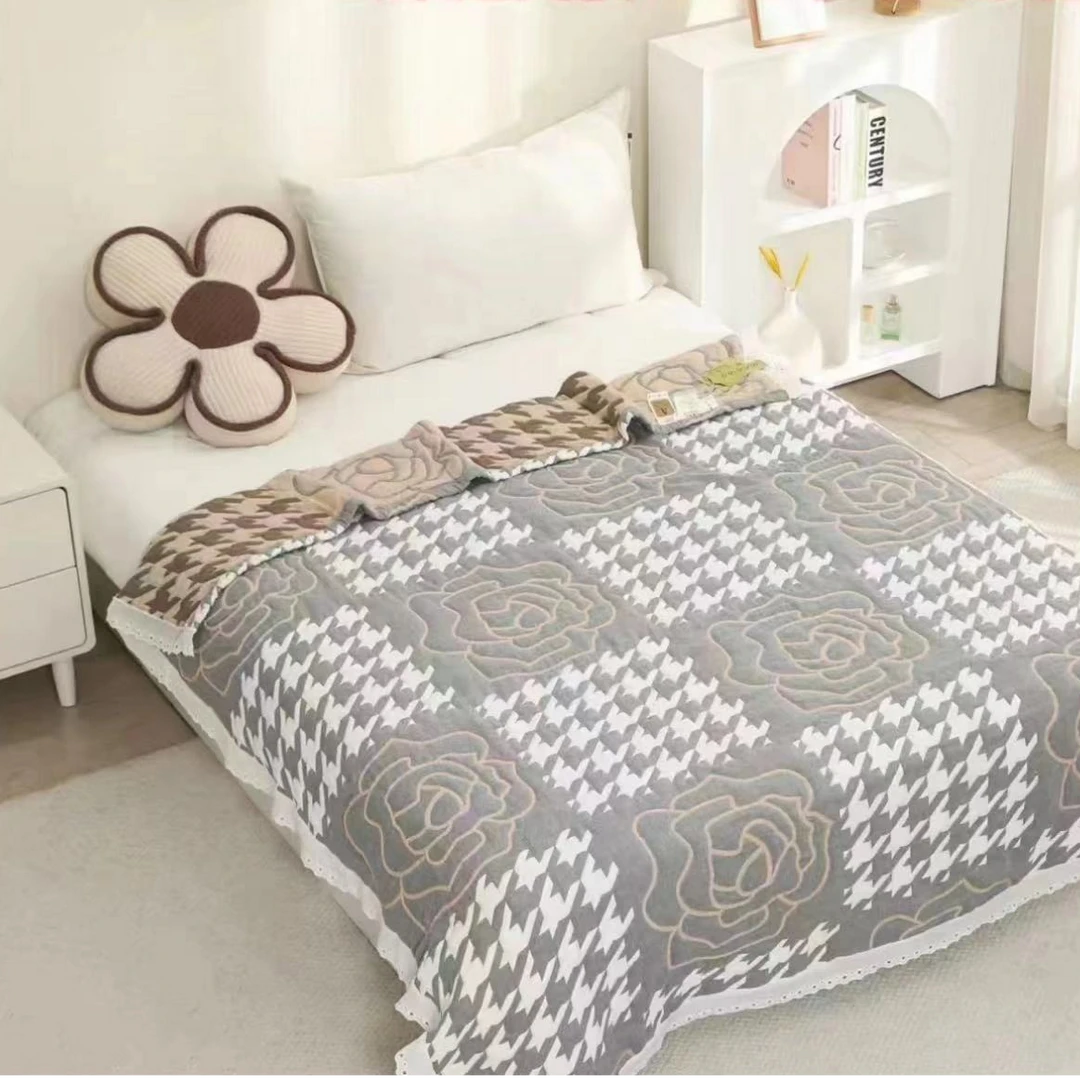 千鸟山茶花云朵泡芙被多功能加厚单人泡芙被柔软舒适双面午睡毯