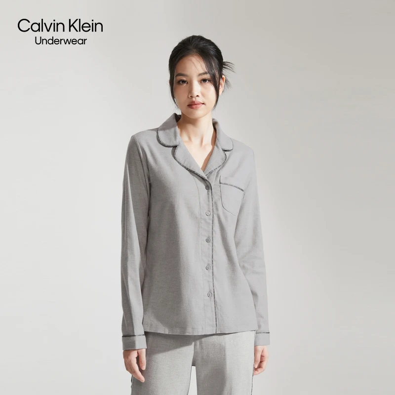 CK女士睡衣春秋休闲织带舒适亲肤法兰绒可外出家居服QS5801O