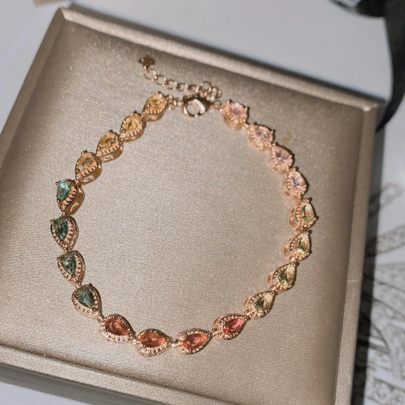 俄罗斯585紫金典雅复古彩宝手链仙女S气质轻奢时尚小众简约