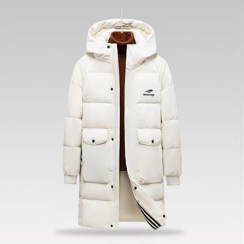 冬季新款长款加厚保暖时尚潮流连帽棉服外套男士