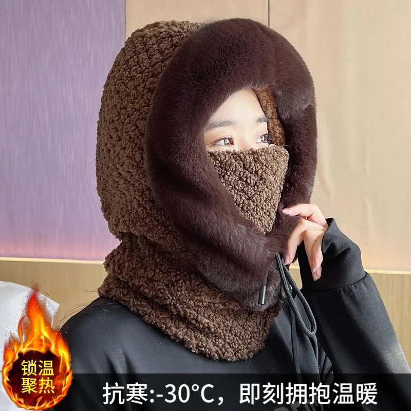 帽子口罩围脖一体帽女冬天加厚保暖面罩骑行护耳帽防风护脸保暖帽