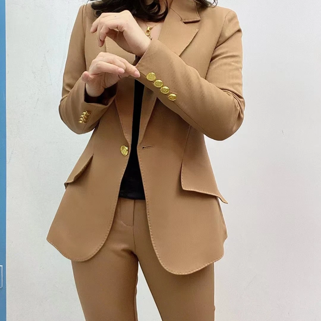D2302新款时尚纯色气质百搭西服套装【衣+裤】