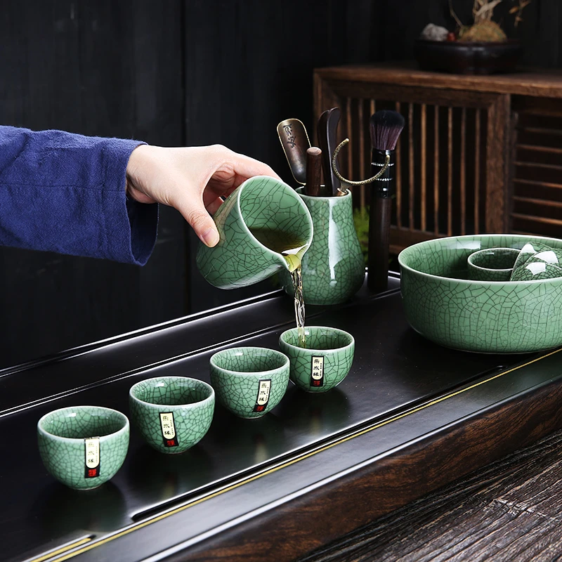 传世哥窑绿茶杯复古轻奢陶瓷创意家用