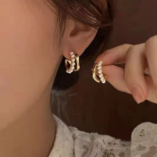 合金仿珍珠耳饰 气质时尚C型轻奢耳环女气质耳坠耳钉高级感耳饰