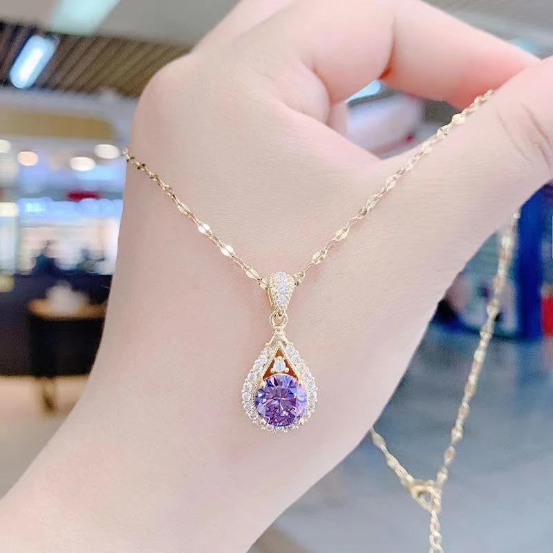 紫色水滴项链女ins网红百搭锁骨链时尚饰品