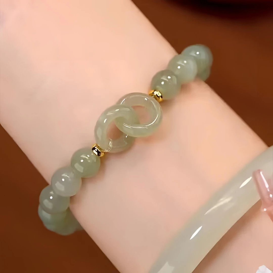 非金属仿水晶手链 平安扣环环相扣手链女爱心手串女闺蜜生日礼物