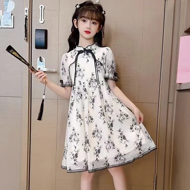 民族风碎花A字裙女中国风连衣裙旗袍裙复古汉服