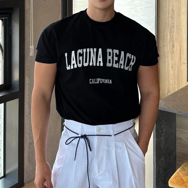 【BODY服饰】男生透气圆领百搭重磅垫肩冰感硬挺印花休闲男士短袖