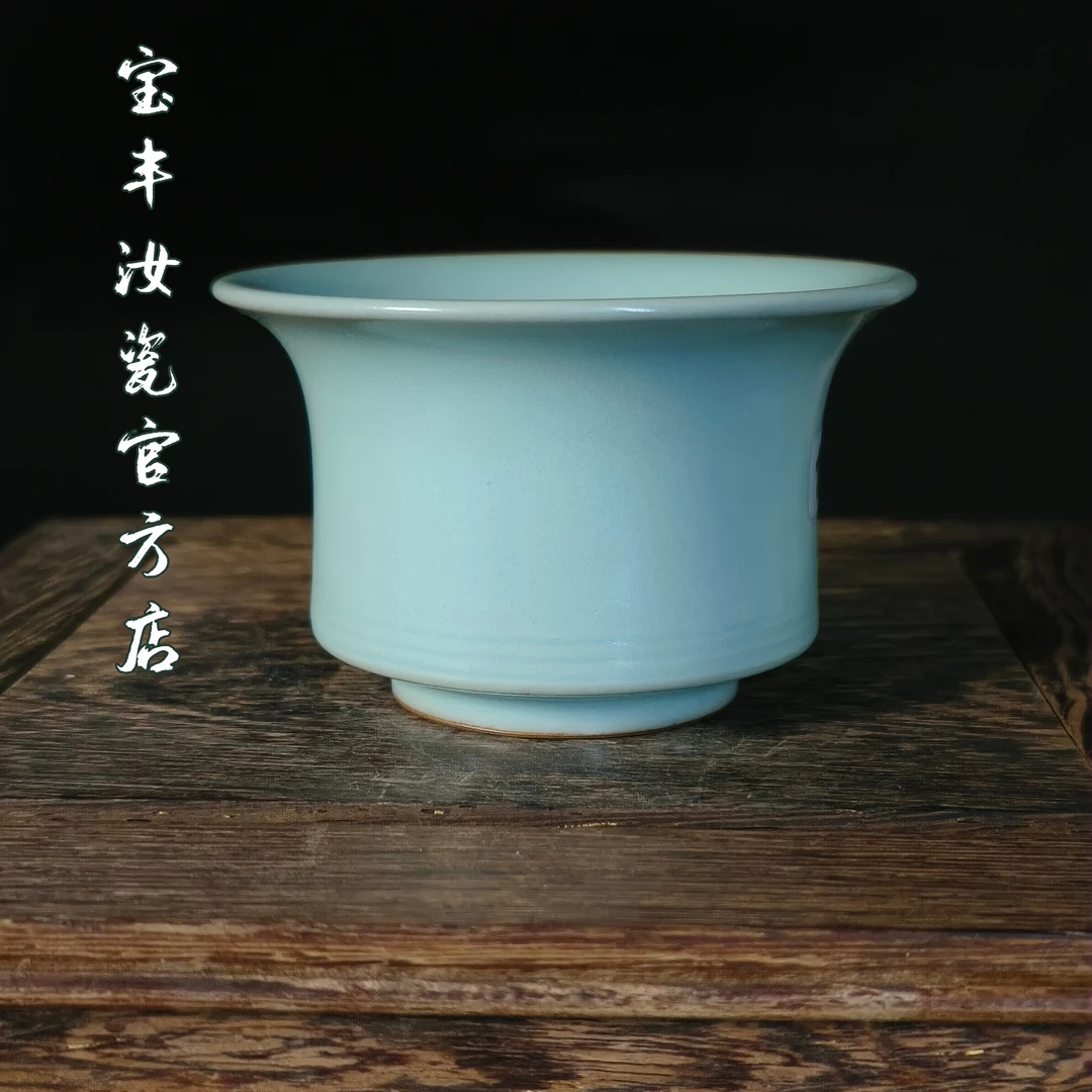 清汝窑陶瓷君子手签款马蹄杯高端纯手工原产地原矿釉汝瓷茶器茶杯