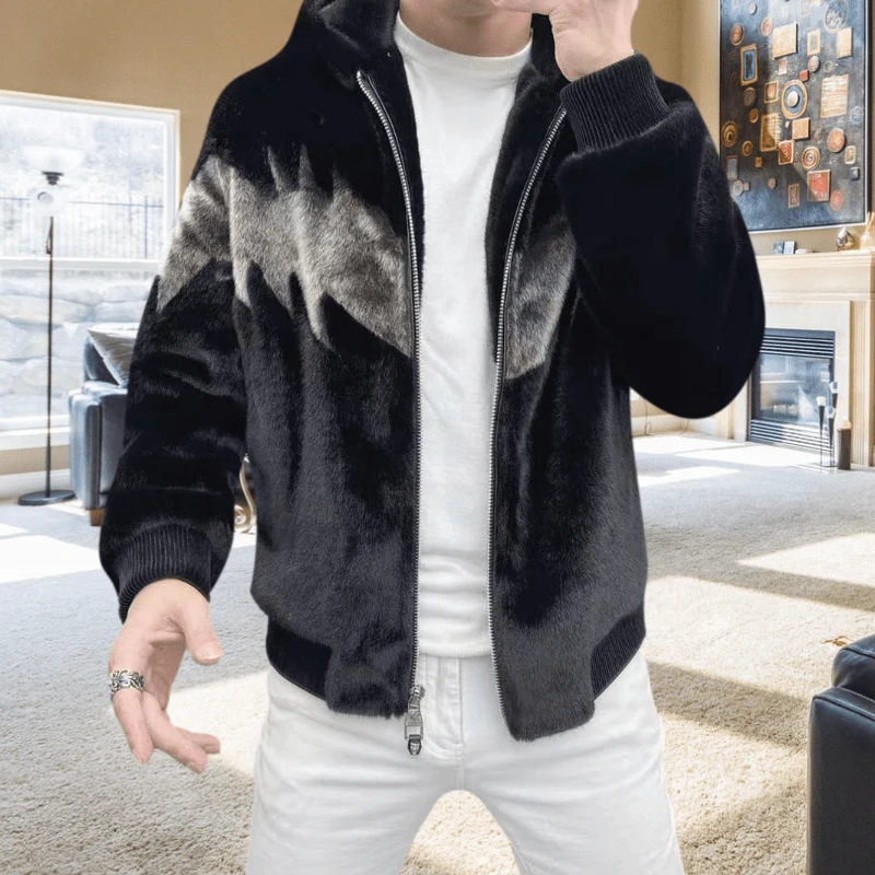 2024冬款男款休闲男外套时尚连帽加厚男士冬季保暖韩版百搭外套