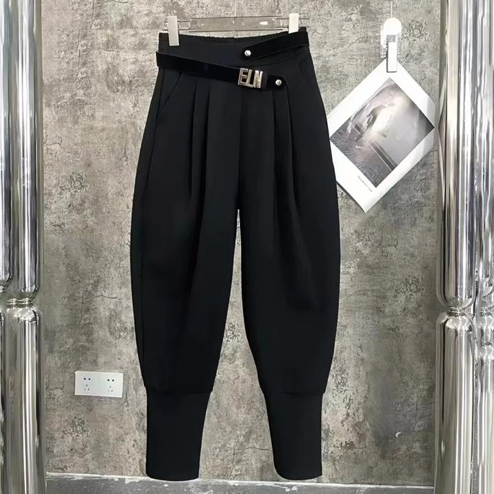 欧货黑色休闲裤女春季2024年新款时尚高腰宽松哈伦阔腿束脚9080