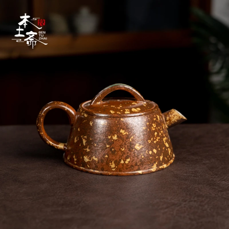 本土斋青瓷大炮嘴茶壶草木灰釉高端茶具复古汉瓦茶壶不挑茶叶茶器