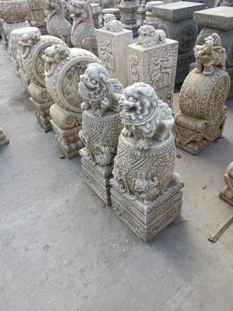 石雕狮子门墩抱鼓石仿古做旧汉白玉门口摆件门诊石一对石材保质保