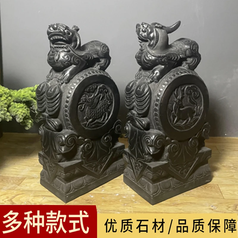 石雕门墩抱鼓石一对青石仿古做旧石狮子麒麟貔貅家用门口门鼓石墩