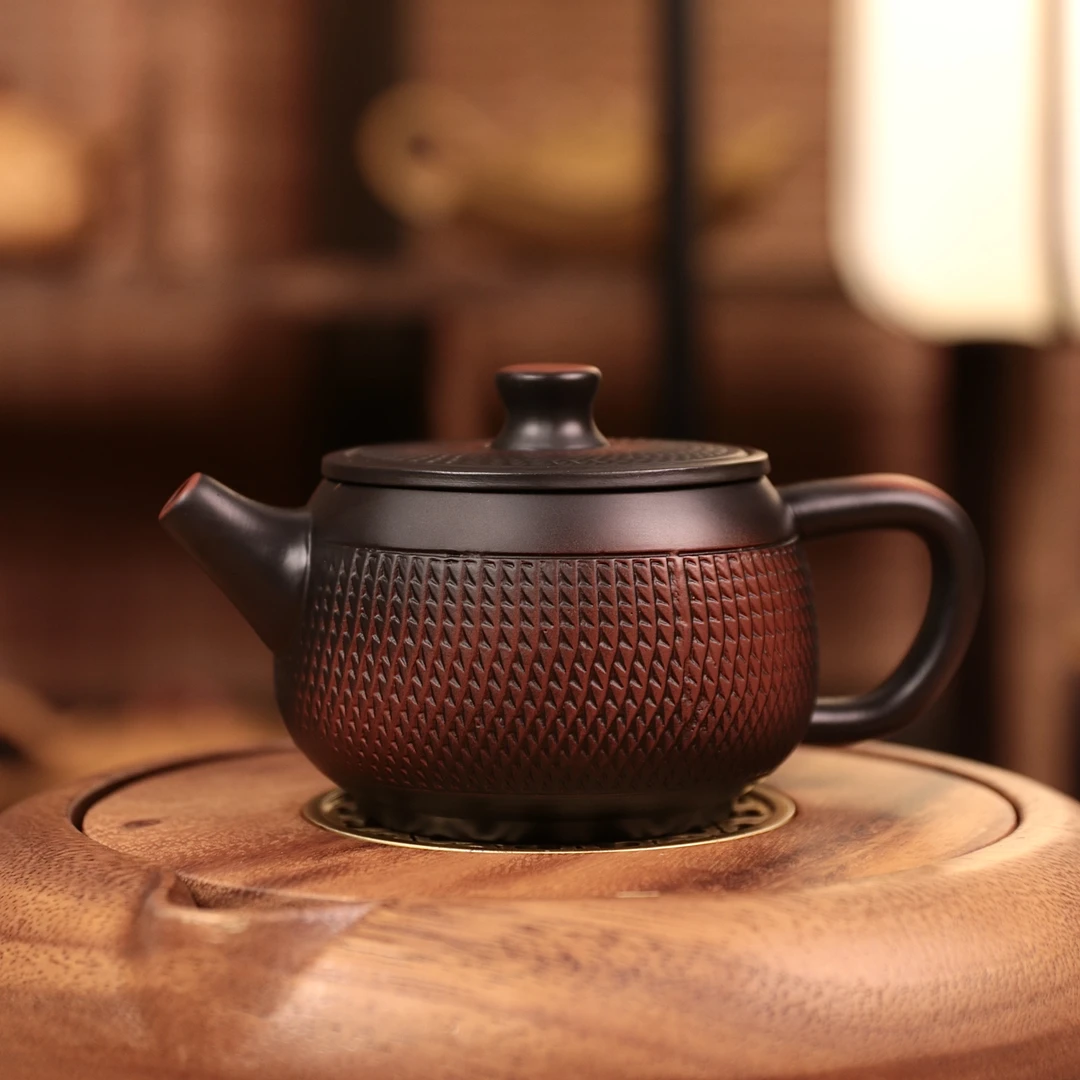 紫陶跳刀汉瓦凤鸣壶大容量中式纯手工茶壶家用复古大号紫砂壶C1