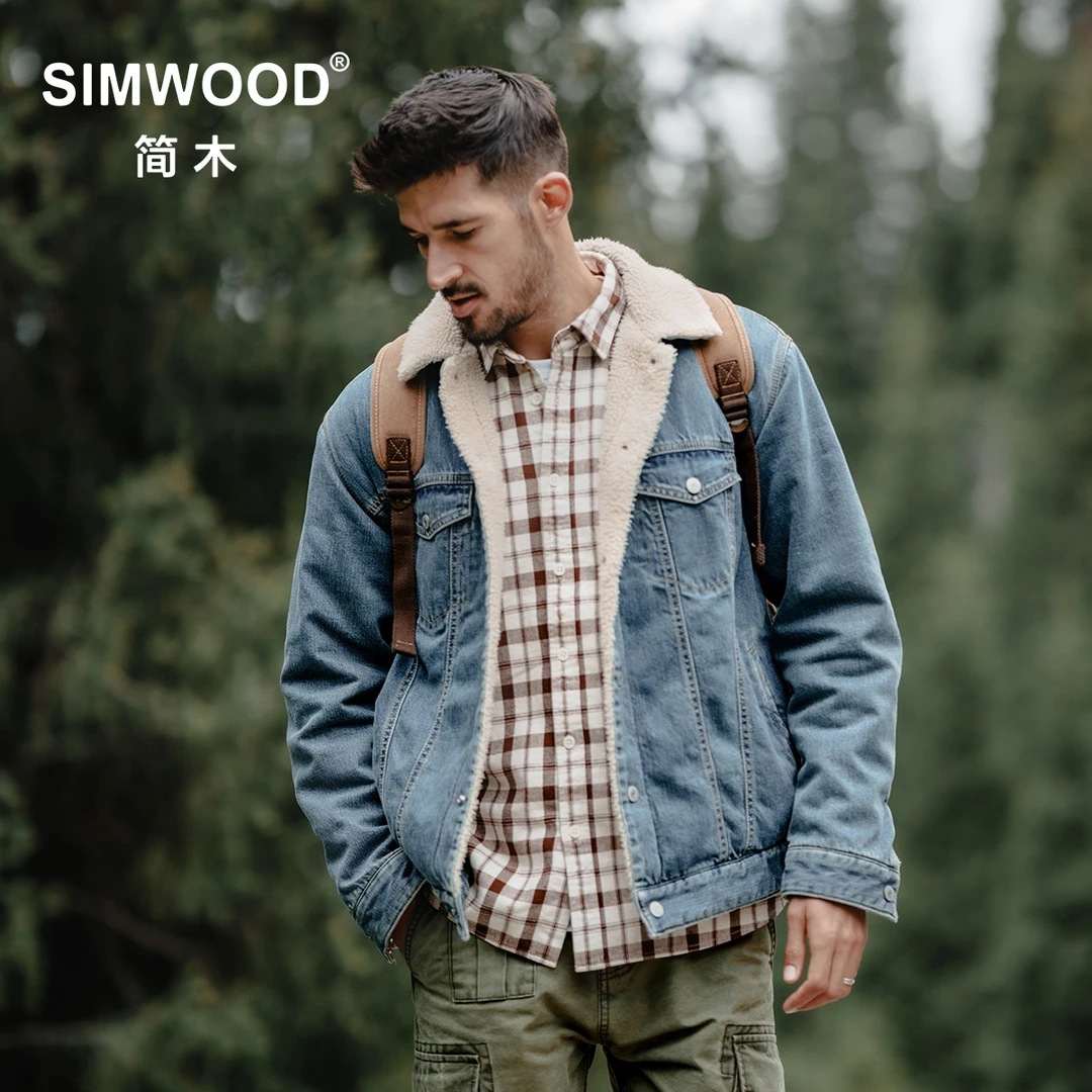 SIMWOOD/简木【宽松版型】11盎司水洗羊羔绒牛仔棉服夹克SM230383