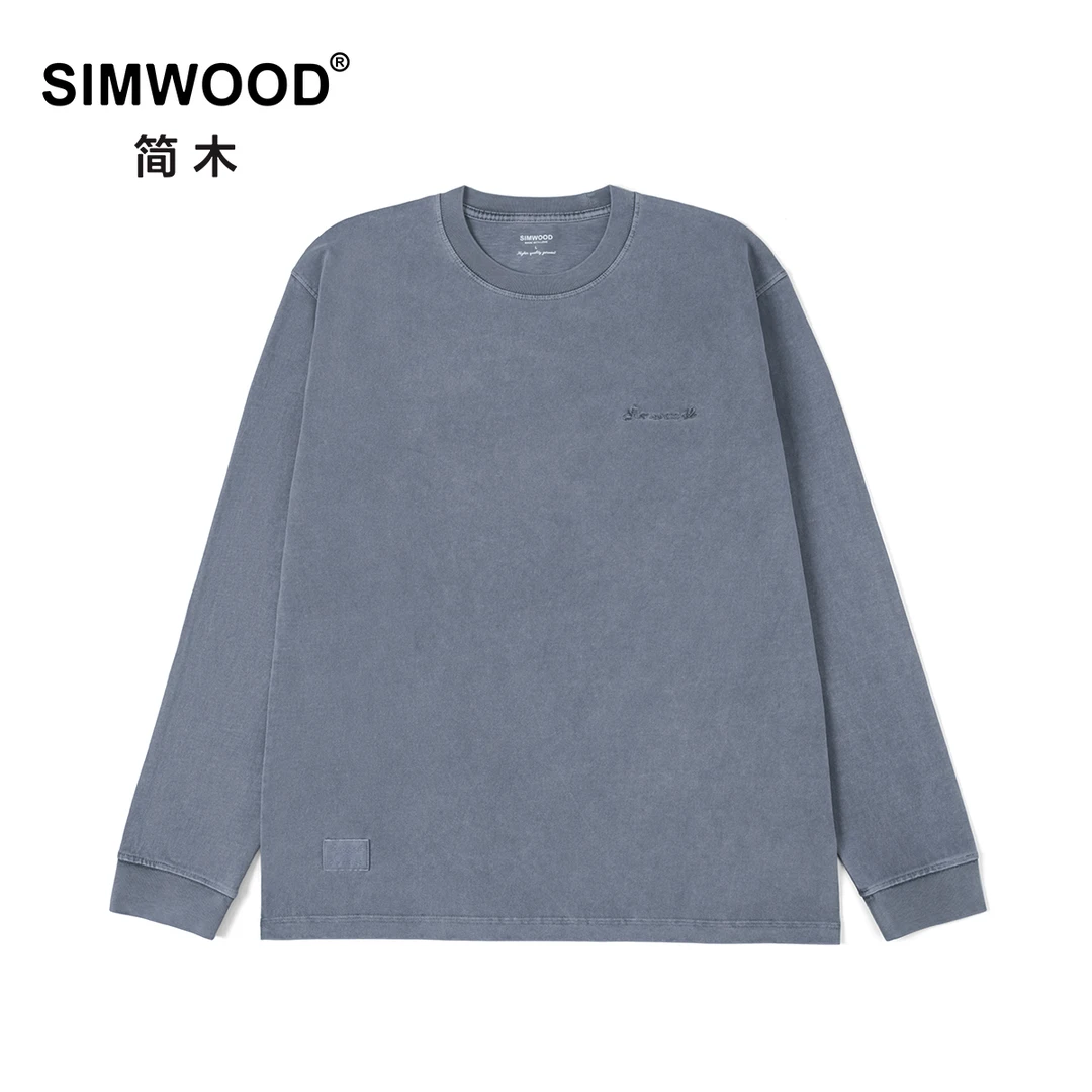 SIMWOOD/简木【标准宽松】300g碳磨成衣水洗做旧长袖T恤SM210357