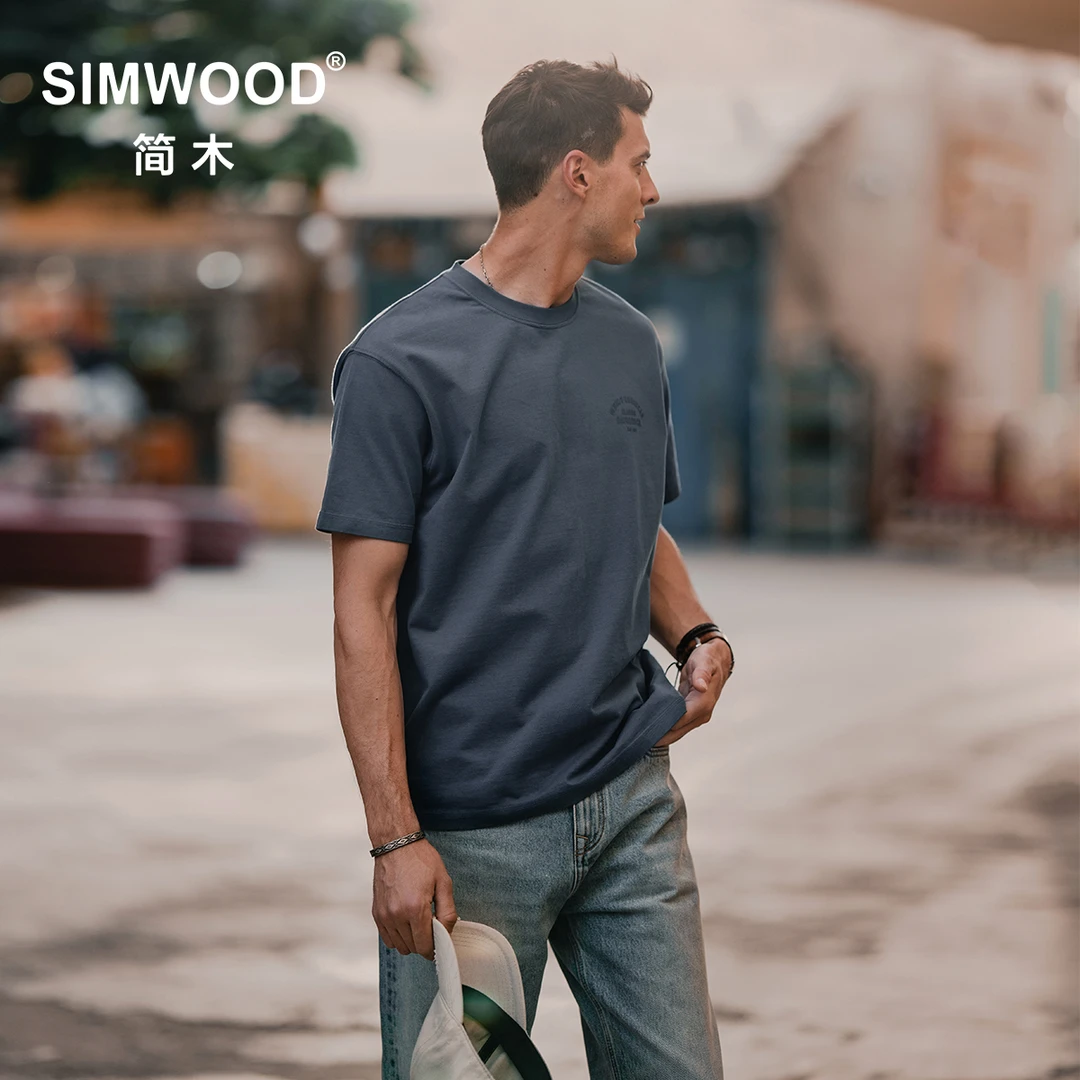 SIMWOOD/简木【宽松版】 310g水洗重磅前后印花短袖T恤男SN120054