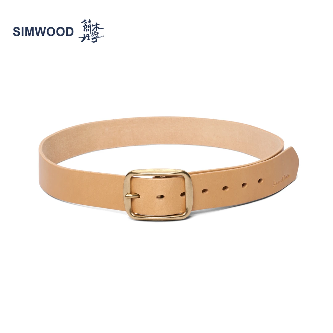SIMWOOD/简木头层牛皮纯铜扣皮带男士4.0CM宽度复古腰带SN130272