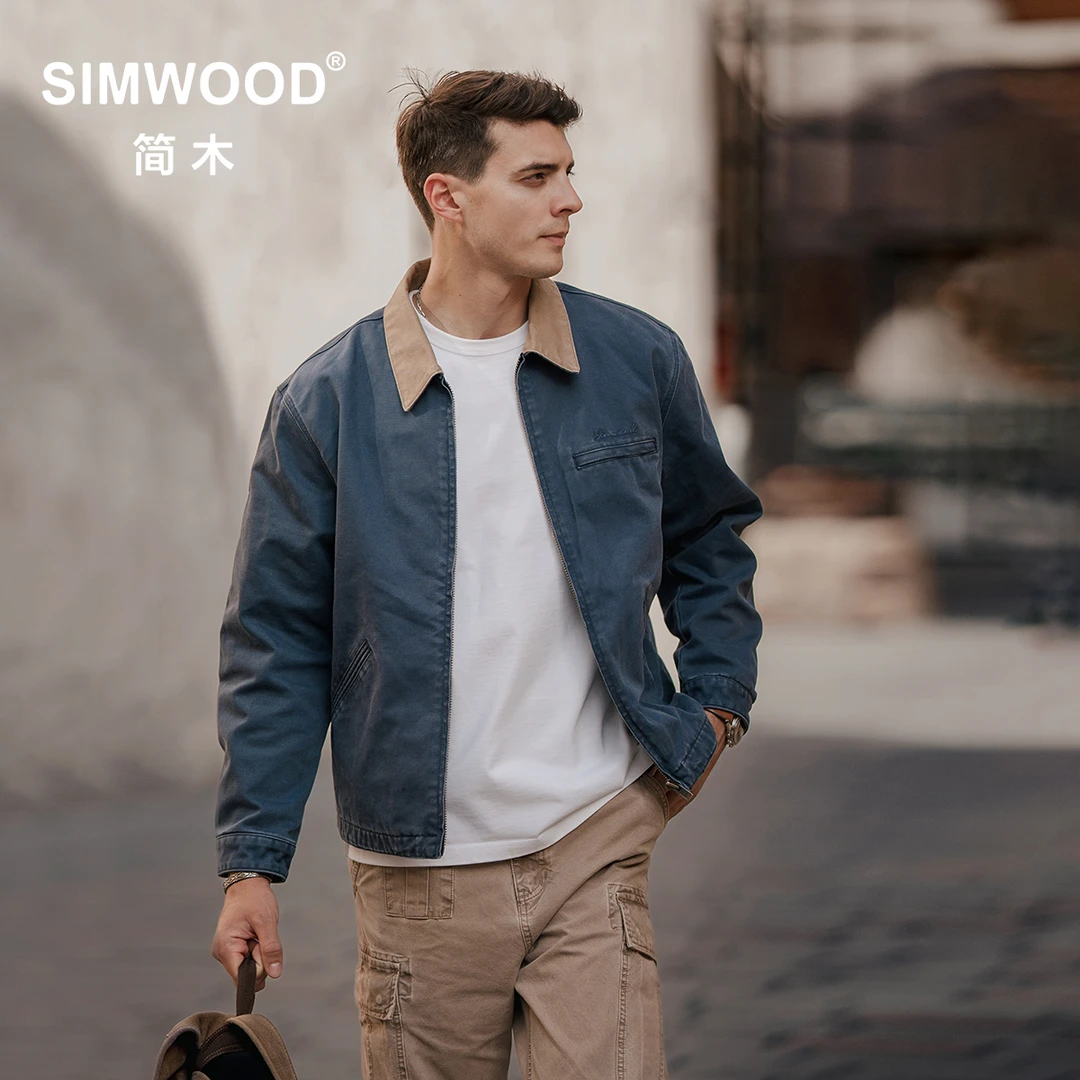 SIMWOOD/简木【宽松版】水洗做旧复古底特律夹克短款外套男SN130066