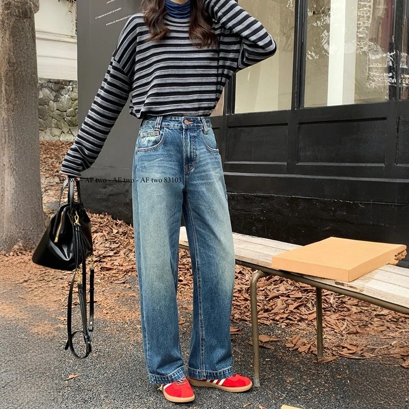 代嘉儿daiclaire牛仔裤女秋季新款高腰宽松显瘦直筒阔腿裤潮83103