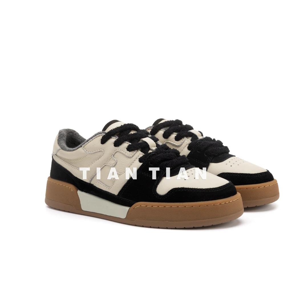 【田田手工鞋】百搭厚底小白鞋拼色运动休闲鞋低帮系带女鞋