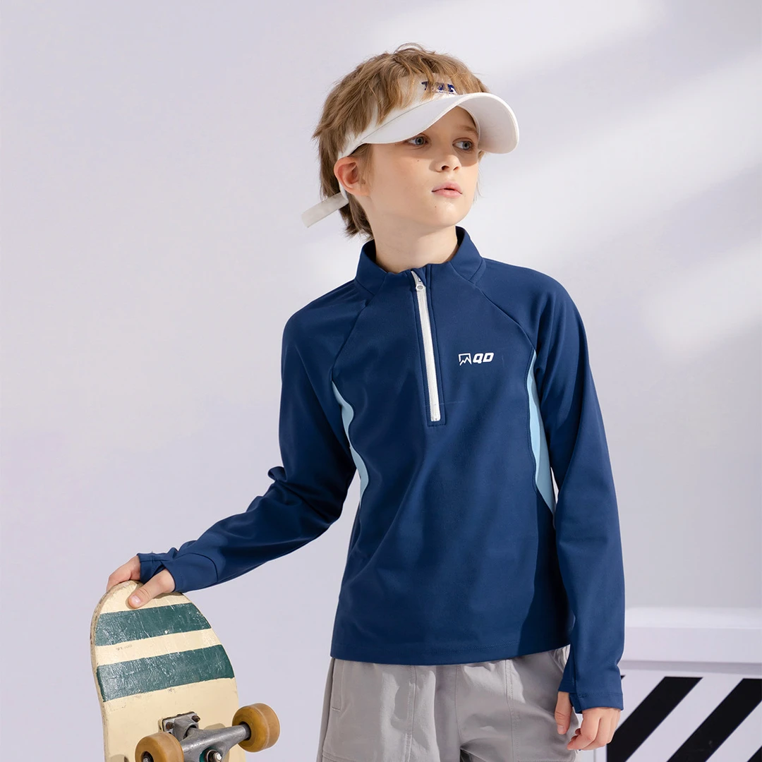 【半高领】MQD童装中大童2024秋季新款运动速干长袖T恤TT4310302