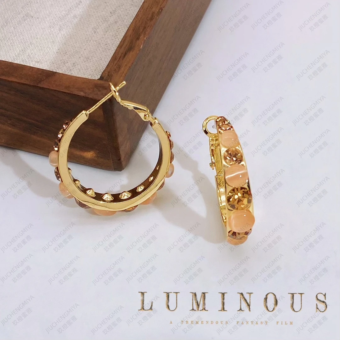 铜合金合成锆石耳饰 明月清风KL257欧美风简约高级感香槟圈圈耳环