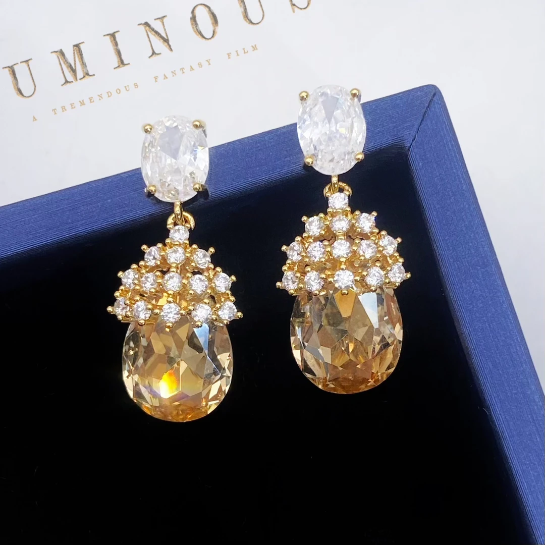 铜合金合成锆石耳饰 镜花月KL195 灵动精致耳饰时尚气质水滴耳钉