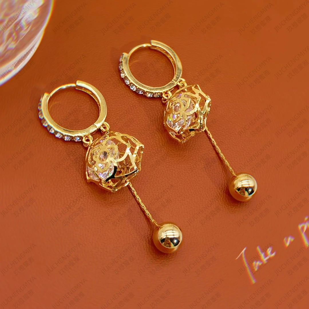 铜合金合成锆石耳饰 含苞待放KL297气质轻奢时尚百搭法式玫瑰耳环