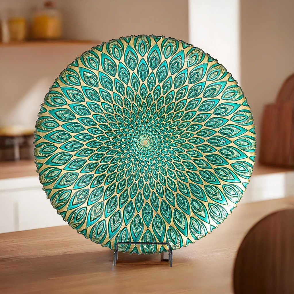 盘子出口土耳其孔雀纹黄金大盘中式复古元素化盘子孔雀盘