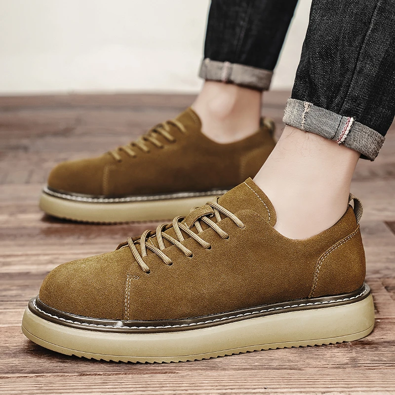 2025新款休闲男皮鞋夏季复古低帮潮鞋时尚百搭反绒皮工装男鞋