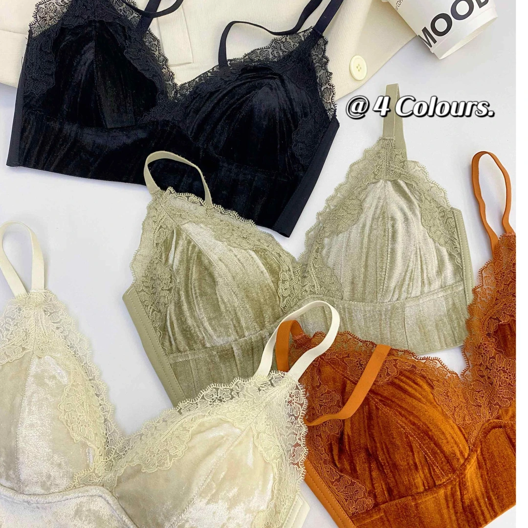 6064秋冬轻奢丝绒三角杯女士文胸小胸聚拢内衣