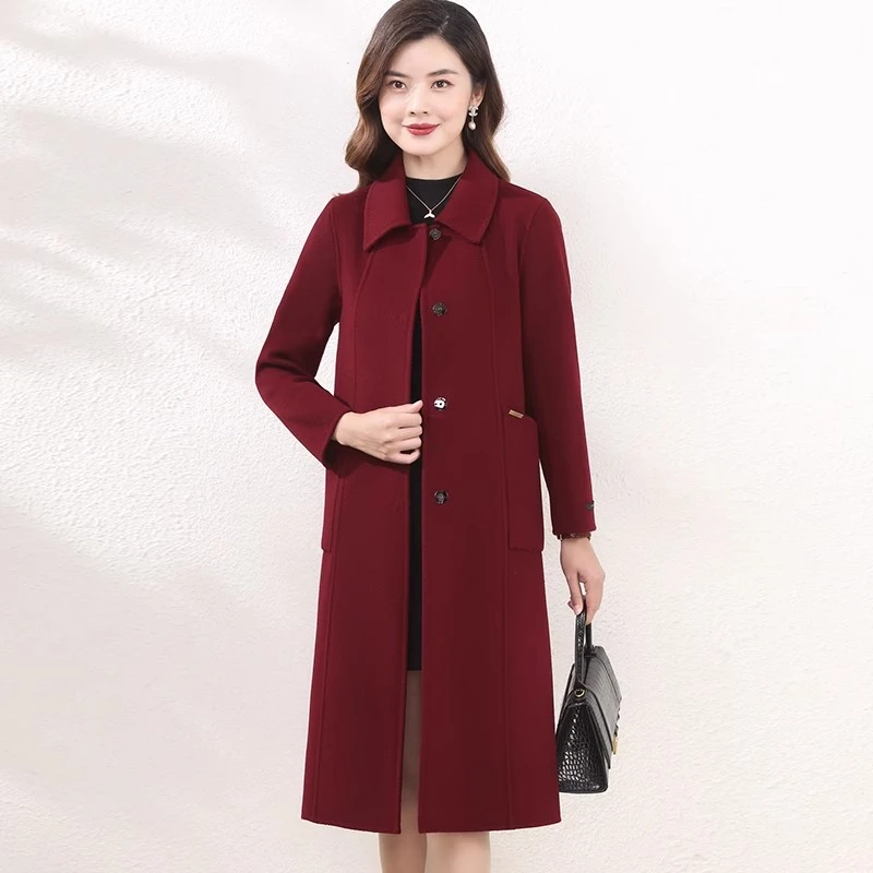 双面呢羊绒大衣中长款中年妈妈装秋冬喜婆婆婚宴羊毛外套洋气时尚