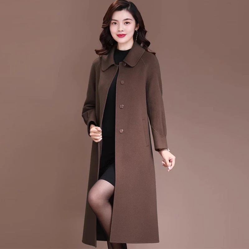 中老年妈妈装双面呢羊毛大衣中长款过膝女气质羊毛外套秋冬装百搭