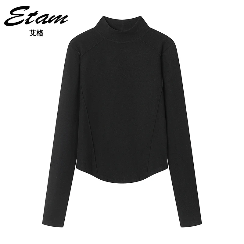 Etam/艾格简约百搭立领长袖德绒T恤秋冬新款显瘦小个子内搭打底衫